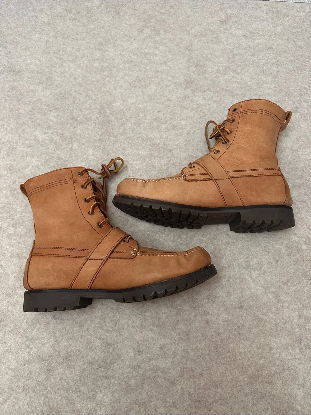 Polo Ralph Lauren Ranger Tan Leather Lace Up Chuncky Boots Men’s size 9D